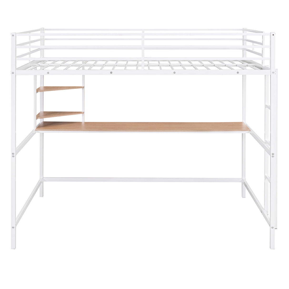 Full Metal Loft Bed with Desk and Shelve, White - Home Elegance USA