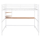 Full Metal Loft Bed with Desk and Shelve, White - Home Elegance USA