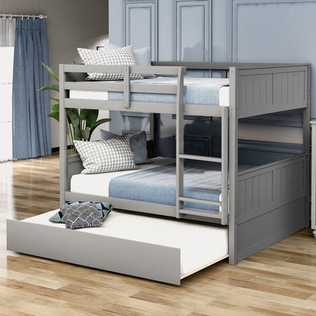 Full Over Full Bunk Bed with Twin Size Trundle, Gray ( old sku: LP000150AAE ) - Home Elegance USA