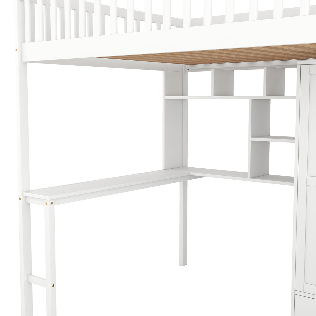 Full size Loft Bed with Bookshelf,Drawers,Desk,and Wardrobe-White - Home Elegance USA