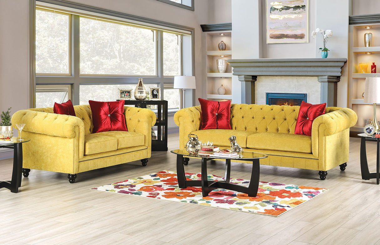 Eliza - Sofa & Loveseat - Royal Yellow / Red - Home Elegance USA