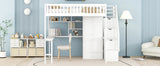 Full size Loft Bed with Bookshelf,Drawers,Desk,and Wardrobe-White - Home Elegance USA