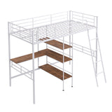 Twin Size Metal Loft Bed and Built-in Desk and Shelves,White（OLD SKU:WF280270AAK） - Home Elegance USA