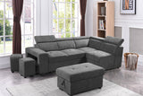 Henrik Light Gray Sleeper Sectional Sofa with Storage Ottoman and 2 Stools - Home Elegance USA