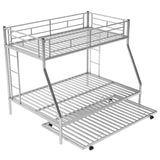 Twin over Full Bed with Sturdy Steel Frame, Bunk Bed with Twin Size Trundle, Two-Side Ladders, Silver(OLD SKU:MF194424AAN) - Home Elegance USA