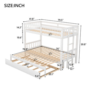 Twin over Pull-out Bunk Bed with Trundle, White - Home Elegance USA