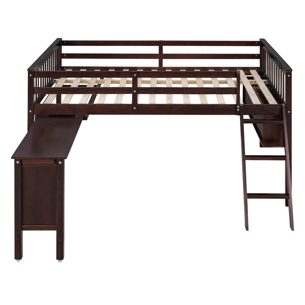 Full Size Loft Bed With Removable Desk and Cabinet, Espresso - Home Elegance USA