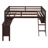 Full Size Loft Bed With Removable Desk and Cabinet, Espresso - Home Elegance USA