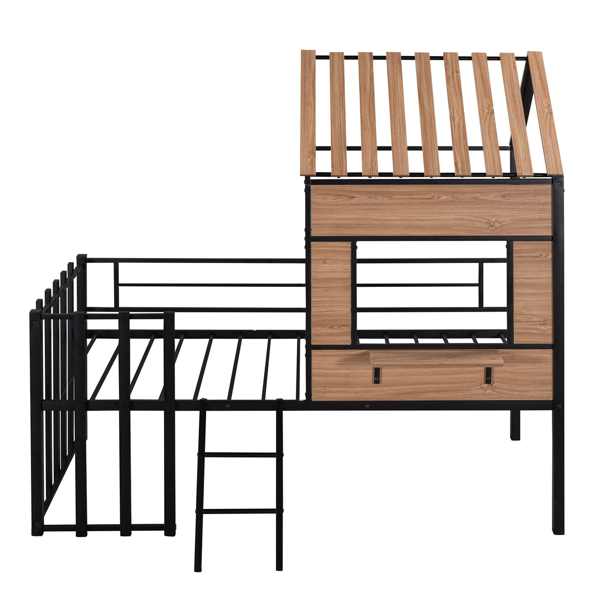 Metal Twin size Loft Bed with Roof, Window, Guardrail, Ladder Black