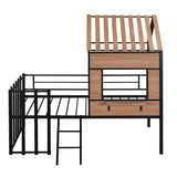 Metal Twin size Loft Bed with Roof, Window, Guardrail, Ladder Black