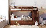 Twin-Over-Twin Bunk Bed with Twin Size Trundle and 3 Storage Stairs,Walnut (OLD SKU :LP000064AAD) - Home Elegance USA