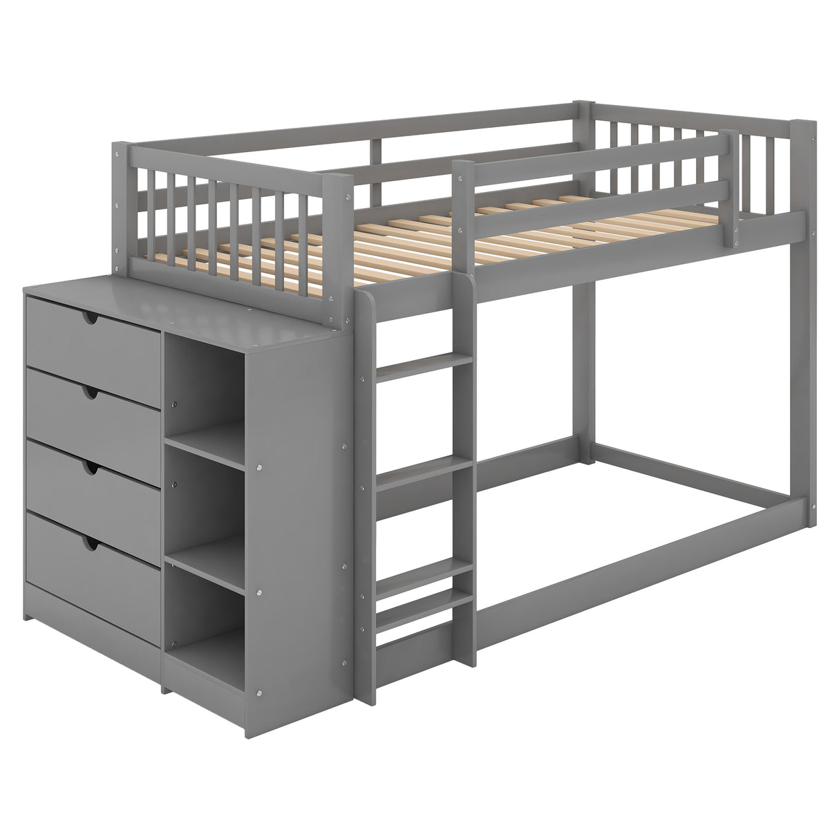 Twin over Twin Bunk Bed with Attached Cabinet and Shelves Storage ,Gray (OLD SKU:GX000513AAE) - Home Elegance USA