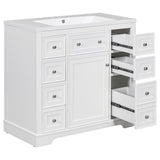 36" Bathroom Vanity with Sink Combo, One Cabinet and Six Drawers, Solid Wood and MDF Board, White - SY999404AAK - image - 18