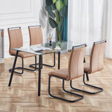 Glass Dining Table and Brown Dining Chair 4-Piece Set  Rectangular 0.31" Tempered Glass Tabletop and Black Coating Metal Dining Table size 47" W x 31"D x 30" H - Home Elegance USA