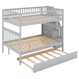 Full over Full Bunk Bed with Trundle and Staircase,Gray - Home Elegance USA