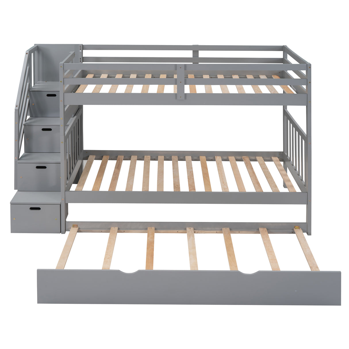 Twin over Twin/Full Bunk Bed with Twin Size Trundle (Gray)(OLD SKU :LP000025AAE) - Home Elegance USA