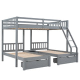 Full Over Twin & Twin Bunk Bed, Wood Triple Bunk Bed with Drawers and Guardrails, Gray (OLD SKU: LP000143AAE) - Home Elegance USA