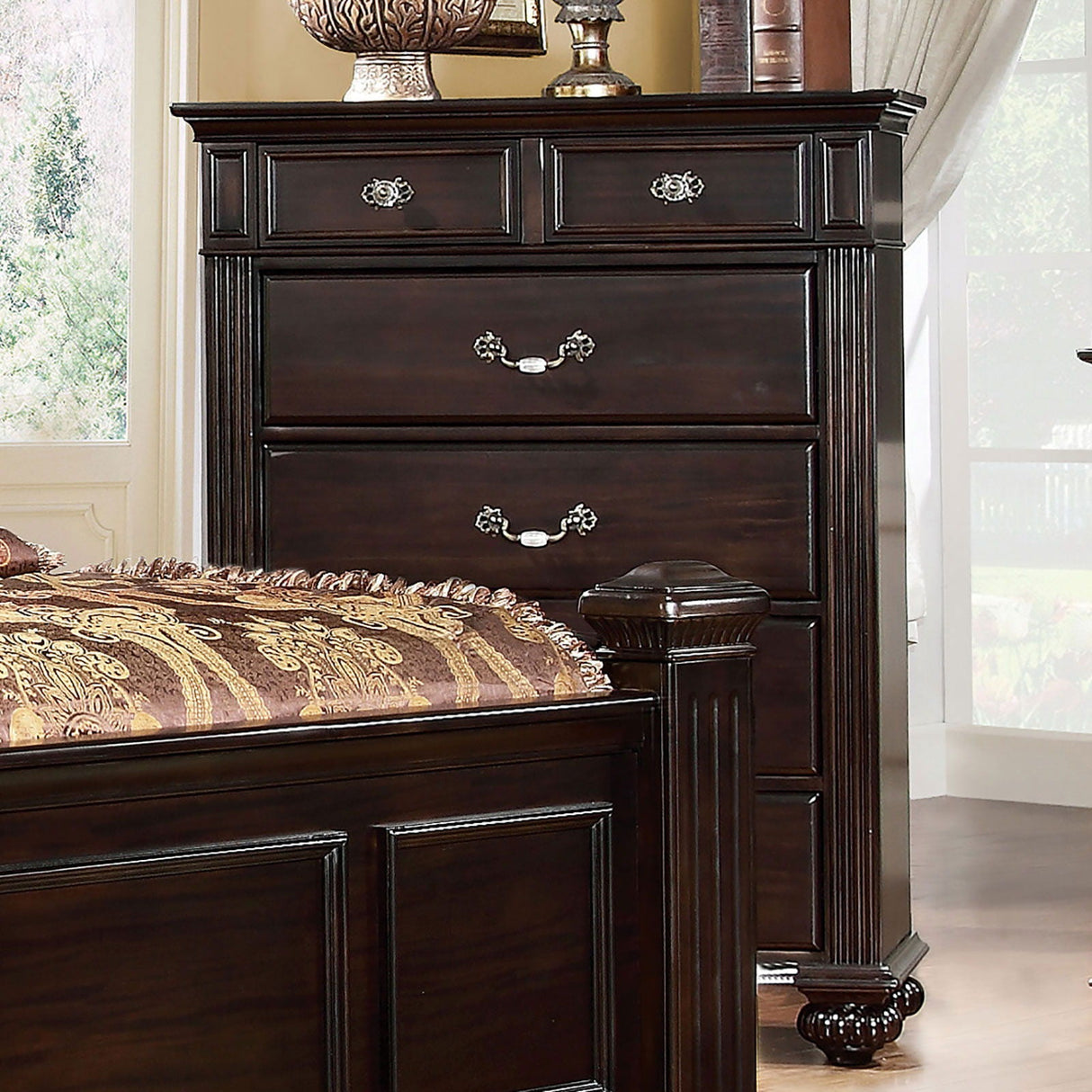 Syracuse - 5 Piece Queen Bedroom Set With Chest - Dark Walnut - Home Elegance USA