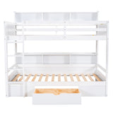 Twin Size Bunk Bed with Built-in Shelves Beside both Upper and Down Bed and Storage Drawer,White - Home Elegance USA