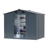 Outdoor Storage Shed, 8' X 6' Galvanized Steel Garden Shed with 4 Vents & Double Sliding Door, Utility Tool Shed Storage House for Backyard, Patio, Lawn