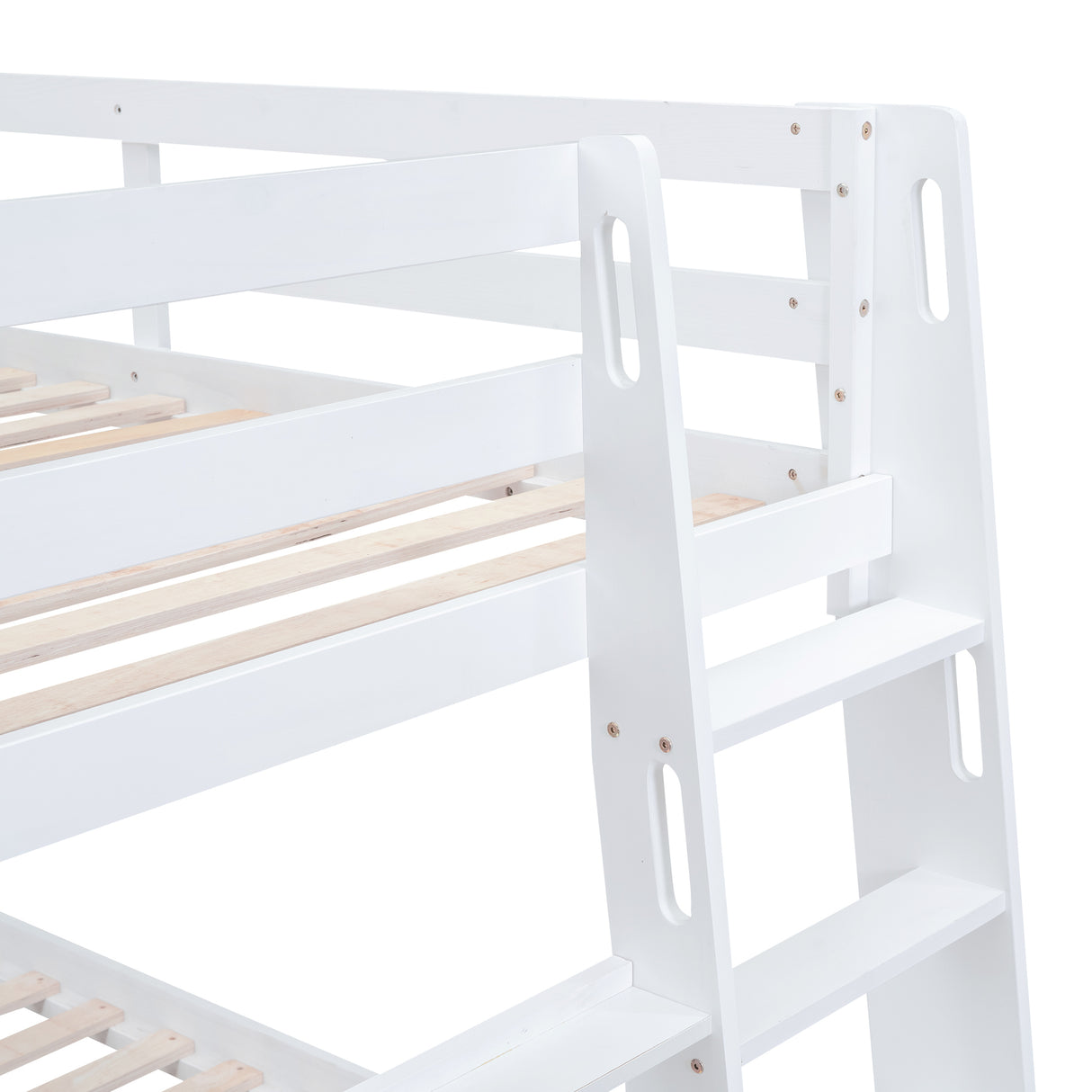 Twin over Twin Bunk Bed with Shelves and Built-in Ladder,  White (Expected Arrival Time:8.10) - Home Elegance USA