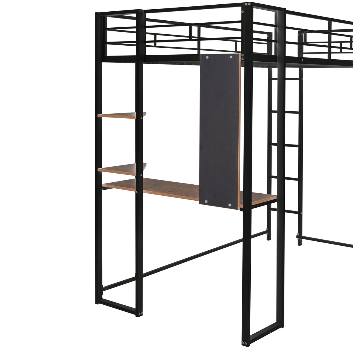 Twin Metal Loft Bed with 2 Shelves and one Desk ,BLACK(Old SKU: MF281206AAB)