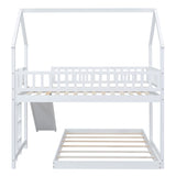 Twin over Full House Bunk Bed with Slide and Built-in Ladder, Full-Length Guardrail, White (Expected Arrival Time:8.10) - Home Elegance USA