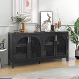 TREXM Large Storage Space Sideboard with Artificial Rattan Door and Metal Handles for Living Room and Entryway (Black) - Home Elegance USA