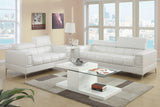 White Faux Leather Living Room 2pc Sofa set Sofa And Loveseat Furniture Couch Unique Design Metal Legs Adjustable Headrest Home Elegance USA