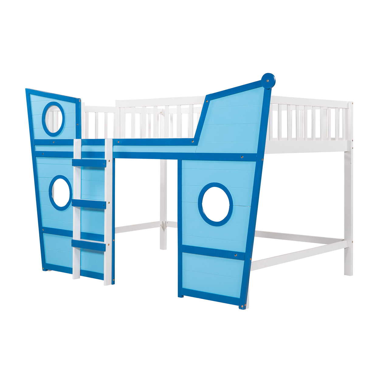 Full Size Boat Shape Loft Bed with Ladder-Blue - Home Elegance USA