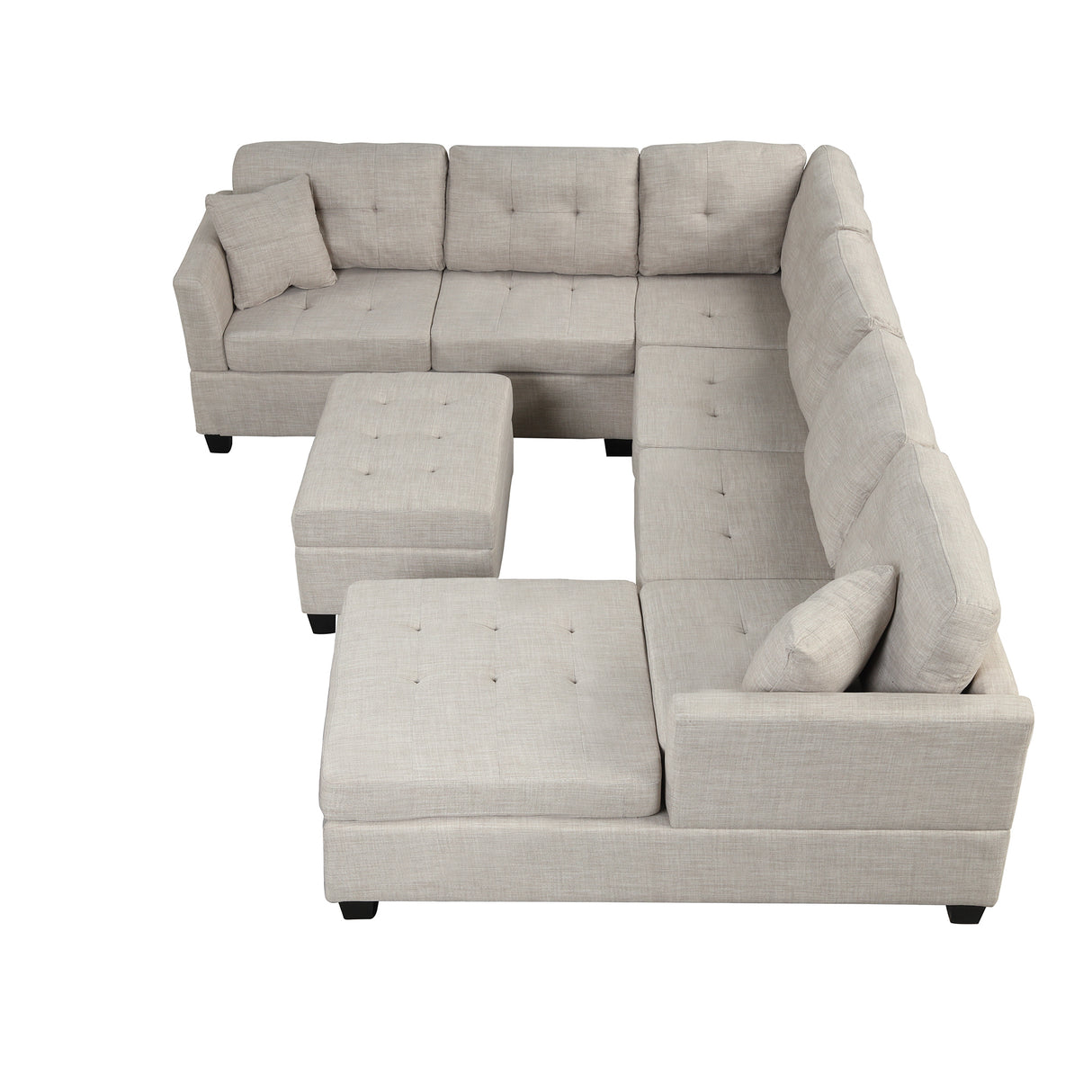 121.3" Oversized Sectional Sofa with Storage Ottoman, U Shaped Sectional Couch with 2 Throw Pillows for Large Space Dorm Apartment - SG000870AAA - image - 15