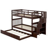 Stairway Twin-Over-Twin Bunk Bed with Twin size Trundle for Bedroom, Dorm, Adults, Espresso( old sku: LP000209AAP ) - Home Elegance USA