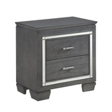 Glamourous Style 1pc Nightstand of 2x Drawers LED Lighting Faux Crystals Bar Pulls Gray Finish Modern Bedroom Furniture - Home Elegance USA