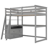 Twin Size Loft Bed with Desk and Shelves,Two Built-in Drawers,Gray(OLD SKU:GX000803AAE) - Home Elegance USA