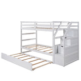 Twin-Over-Twin Bunk Bed with Twin Size Trundle and 3 Storage Stairs,White(OLD SKU :LP000064AAK) - Home Elegance USA