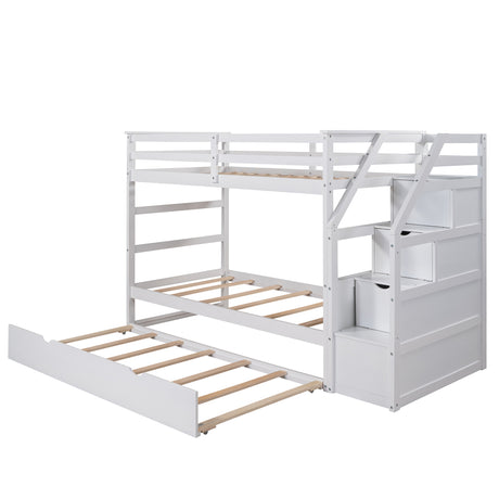 Twin-Over-Twin Bunk Bed with Twin Size Trundle and 3 Storage Stairs,White(OLD SKU :LP000064AAK)