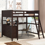 Full size Loft Bed with Drawers and Desk, Wooden Loft Bed with Shelves - Espresso(OLD SKU:LT000529AAP) Home Elegance USA