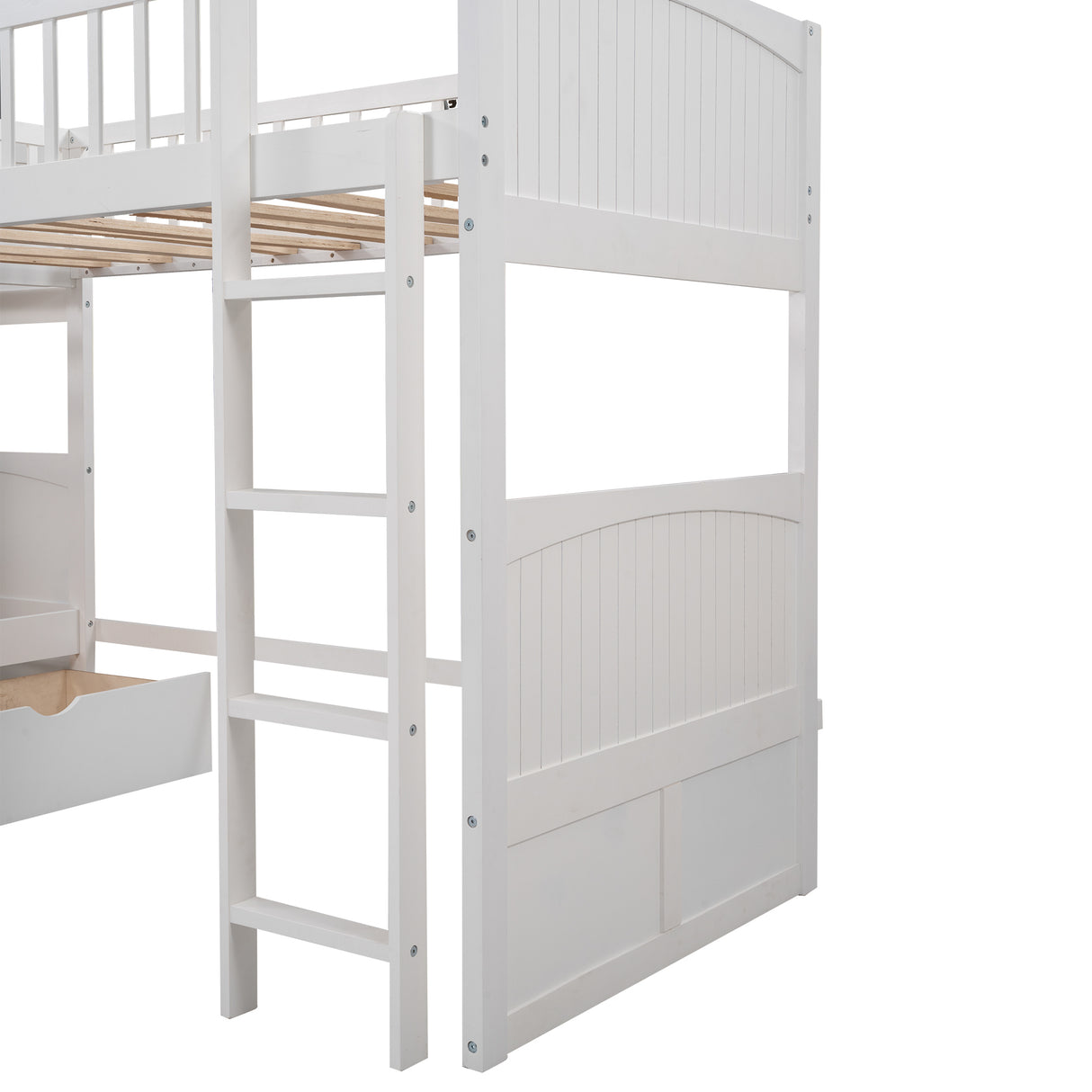 Twin Size Bunk Bed with a Loft Bed attached, with Two Drawers,White - Home Elegance USA