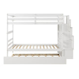 Bunk Beds Twin over Twin Stairway Storage function White color - Home Elegance USA