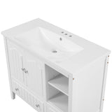 [VIDEO] 36" Bathroom Vanity with Ceramic Basin, Bathroom Storage Cabinet with Two Doors and Drawers, Solid Frame, Metal Handles, White