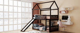 Twin Over Twin Bunk Bed with Slide, House Bed with Slide, Espresso(OLD SKU: LT000213AAP) - Home Elegance USA