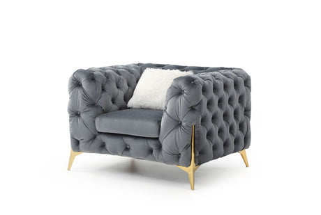Moderno Tufted Chair Finished in Velvet Fabric in Gray - Home Elegance USA