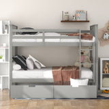 Full over Full Bunk Bed with Drawers and Ladder for Bedroom, Guest Room Furniture-Gray(OLD SKU :LP000205AAE) - Home Elegance USA