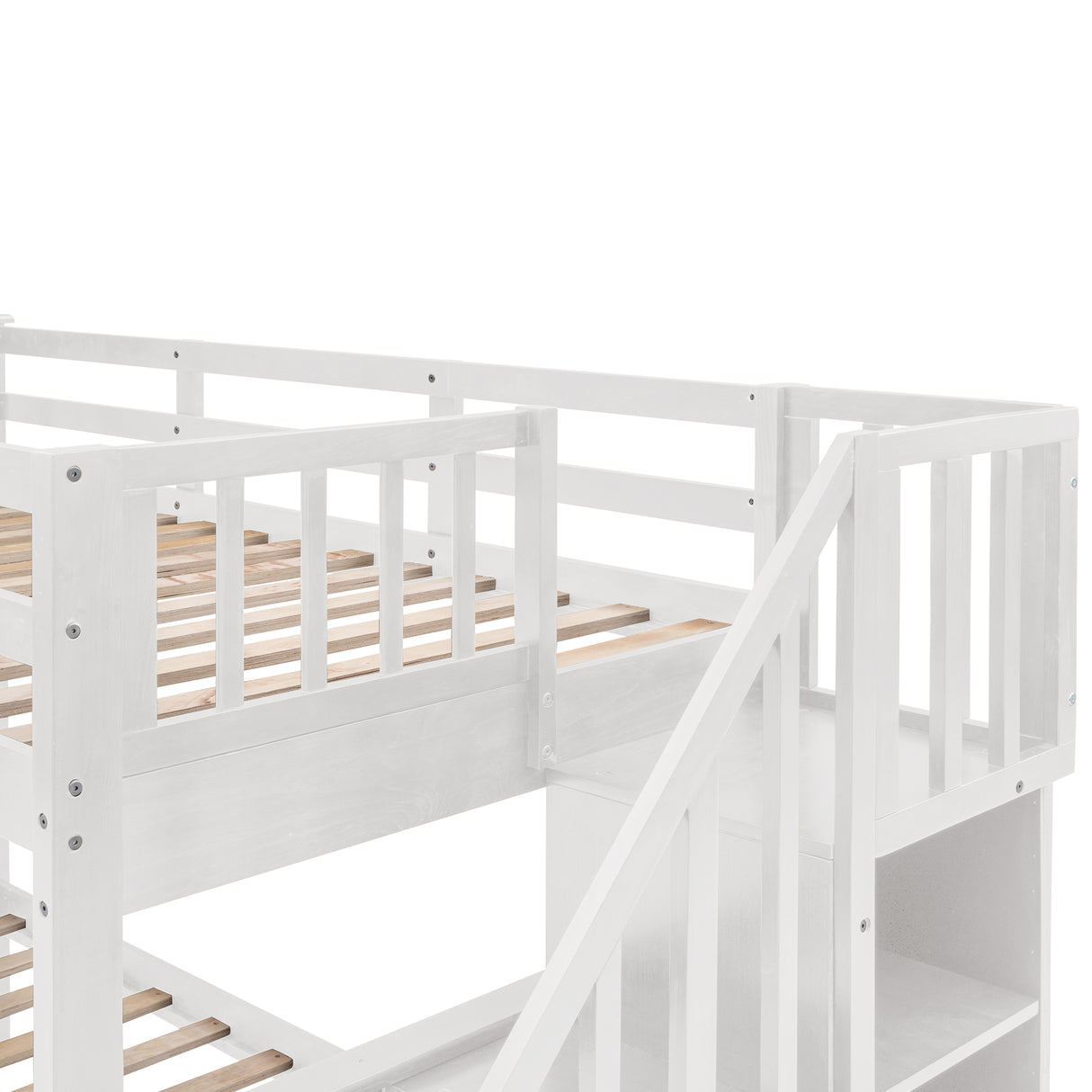 Stairway Twin-Over-Full Bunk Bed with Drawer, Storage and Guard Rail for Bedroom, Dorm, for Adults, White color(OLD SKU :LP000219AAK) Home Elegance USA