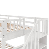 Stairway Twin-Over-Full Bunk Bed with Drawer, Storage and Guard Rail for Bedroom, Dorm, for Adults, White color(OLD SKU :LP000219AAK) - Home Elegance USA