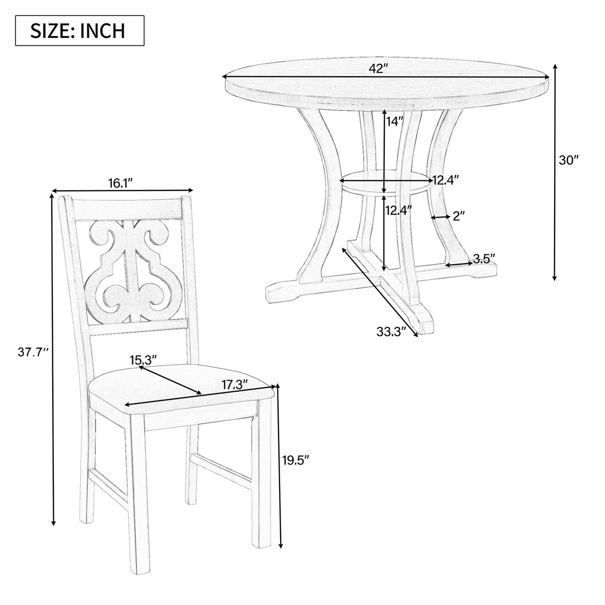 TREXM 5-Piece Round Dining Table and Chair Set with Special-shaped Legs and an Exquisitely Designed Hollow Chair Back for Dining Room (Gray) - Home Elegance USA