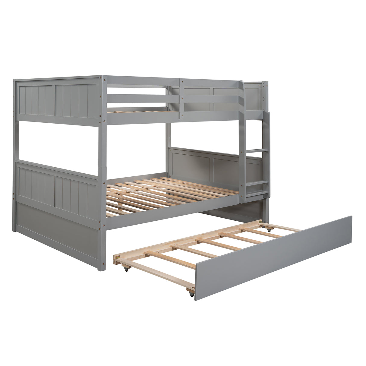 Full Over Full Bunk Bed with Twin Size Trundle, Gray ( old sku: LP000150AAE ) - Home Elegance USA