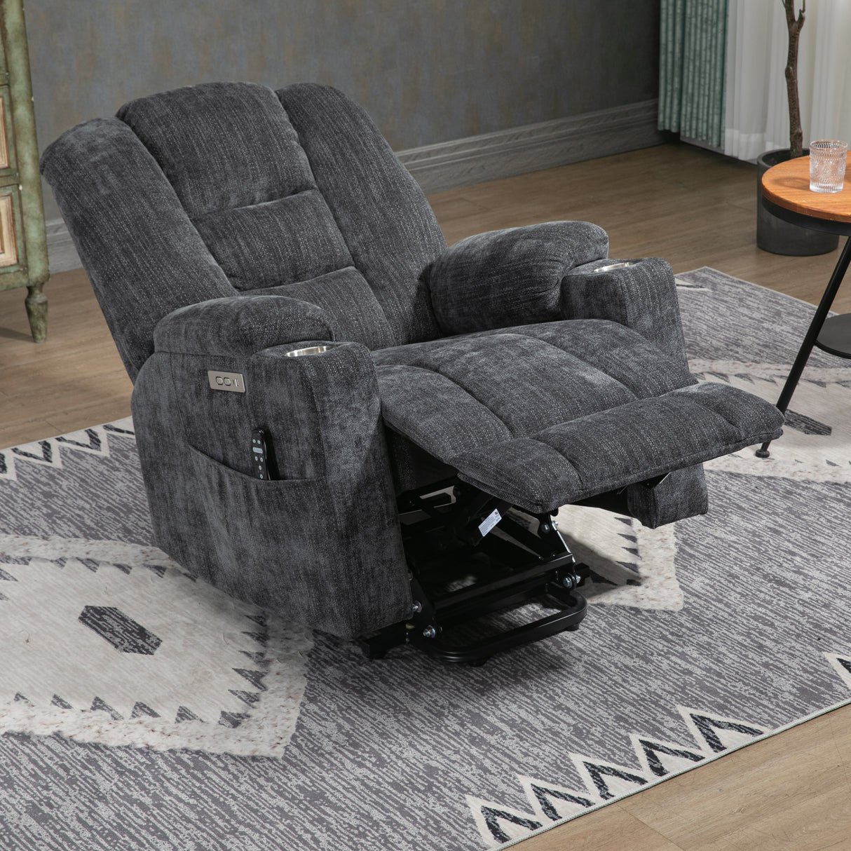 EMON'S Large Power Lift Recliner Chair with Massage and Heat for Elderly, Overstuffed Wide Recliners, Heavy Duty Motion Mechanism with USB and Type C Ports, 2 Steel Cup Holders, Gray Home Elegance USA