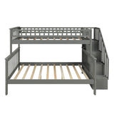 Twin over Full Bunk Bed with Shelves, Gray - Home Elegance USA