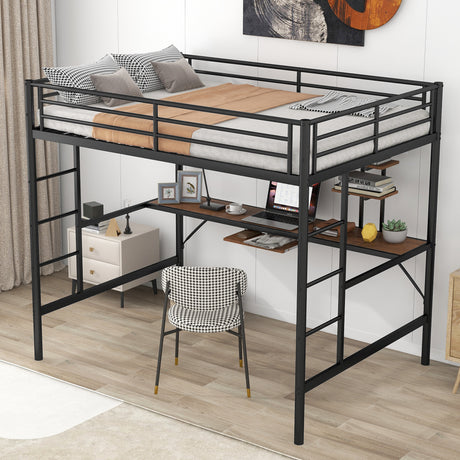 Loft Bed with Desk and Shelf , Space Saving Design,Full,Black (OLD SKU:MF285665AAB) - Home Elegance USA